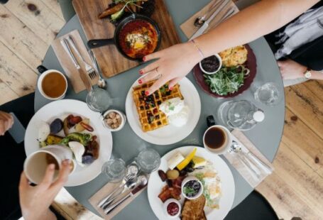 Restaurant - variety of foods on top of gray table