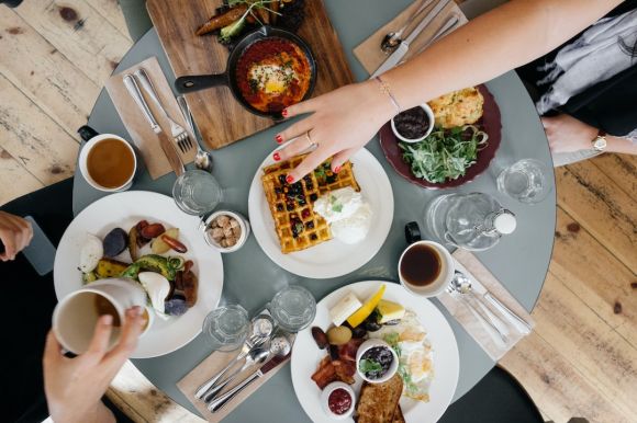 Restaurant - variety of foods on top of gray table