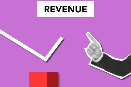 Increased Revenue - Illustration representing businessman with index finger up showing increase of incomes on graph on purple background